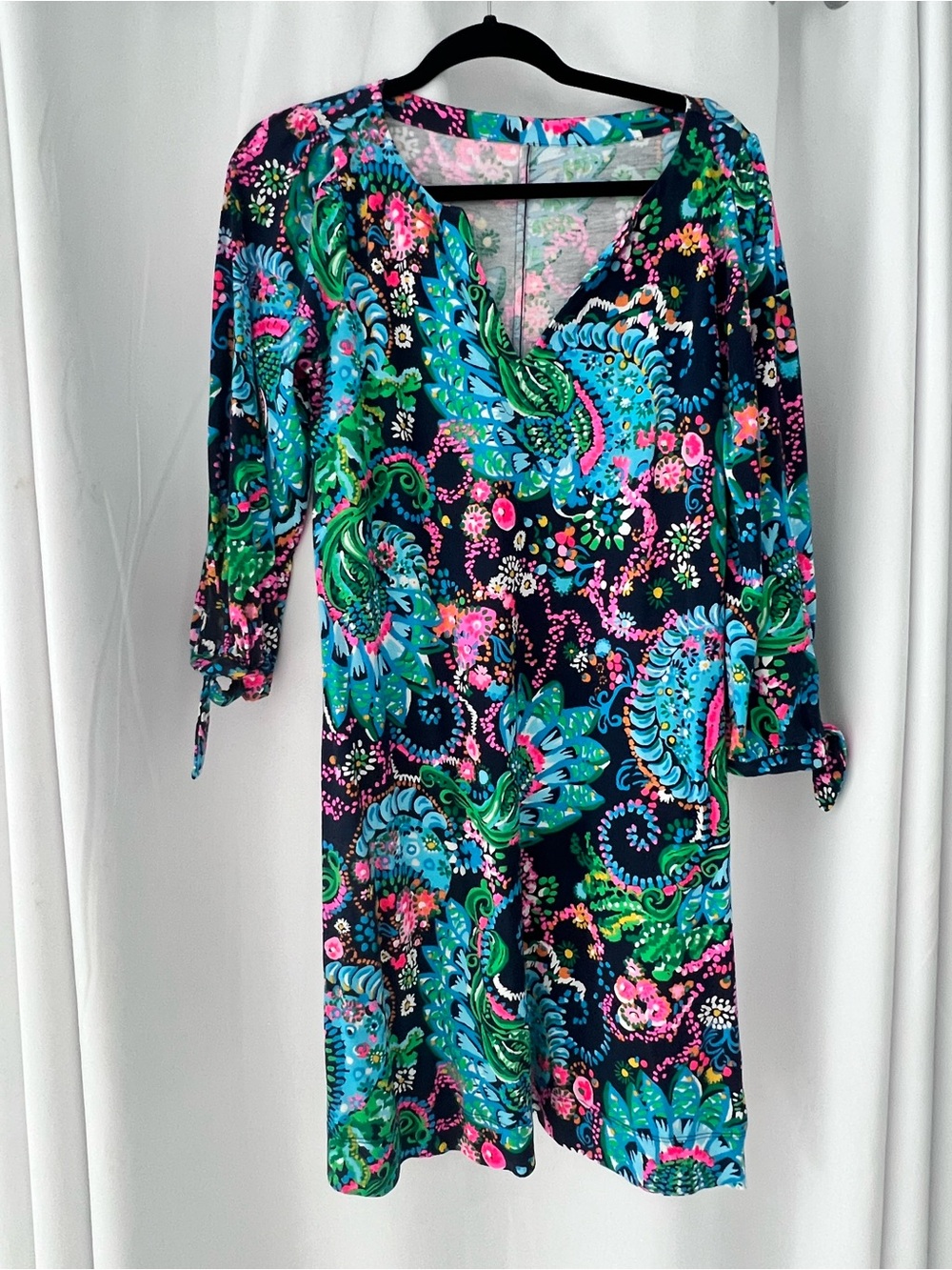 Lilly Pulitzer Navy Paisley Floral Long Sleeve Dress with Teal & Pink